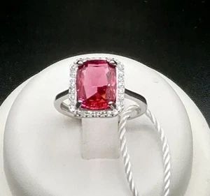 VERLOBUNGSRING AUS 18 KT WEISSGOLD TIT. 750 MIT RUBIN UND BRILLANTEN. - Bild 1 von 5