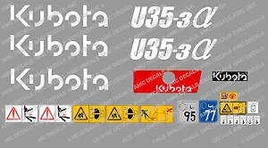 Kubota U35-3 Mini Bagger Komplette Aufkleber Satz mit Sicherheit Warnzeichen - Bild 1 von 1