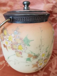 BEAUTIFUL Victorian Mount Washington Glass Biscuit Barrel Jar,Enameled Flowers - Picture 1 of 9