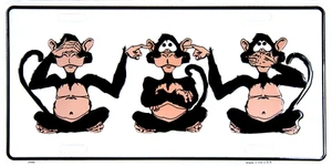 See No Evil Hear No Evil Speak No Evil Monkeys 6"x12" Aluminum License Plate Tag - Picture 1 of 1