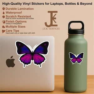 Pink and Blue Butterfly Waterproof Sticker Decal for Water Bottles & Laptops - Picture 1 of 3