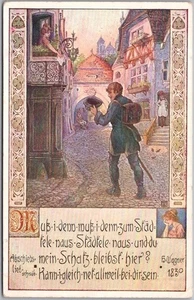 Vintage 1910s WWI GERMANY Artist-Signed Postcard Soldier Marching Off to War - Picture 1 of 2