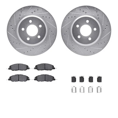 For Ford Mustang 07-14 Drilled & Slotted Front Brake Kit w Optimum Pads - Imagem 1 de 3