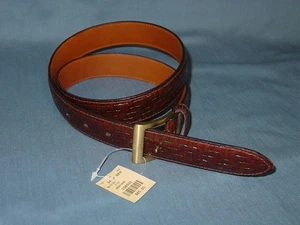Bullock & Jones Men's 34 Woven Brown Leather Belt Brass Buckle Made In Italy NEW - Picture 1 of 3