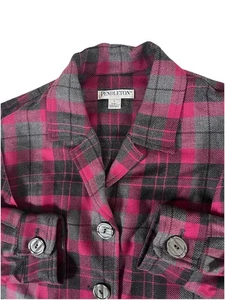Pendleton Pink Gray Blk Plaid 100% Wool Button Up Shacket Women’s Petite L READ - Picture 1 of 13