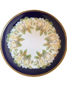 Vintage Rosenthal Selb Bavaria weiße Rose handbemalt Colbalt Rand Teller - Bild 1 von 8