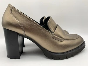 Paul Green Womens US 9 EU 40 Nina Gold Metallic Leather 3.5" Heeled Loafers - Picture 1 of 13