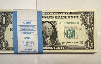 Pack of 100 Consecutive Year Note Uncirculated Number One Dollar Bills 2001-2100 - Image 1 of 4