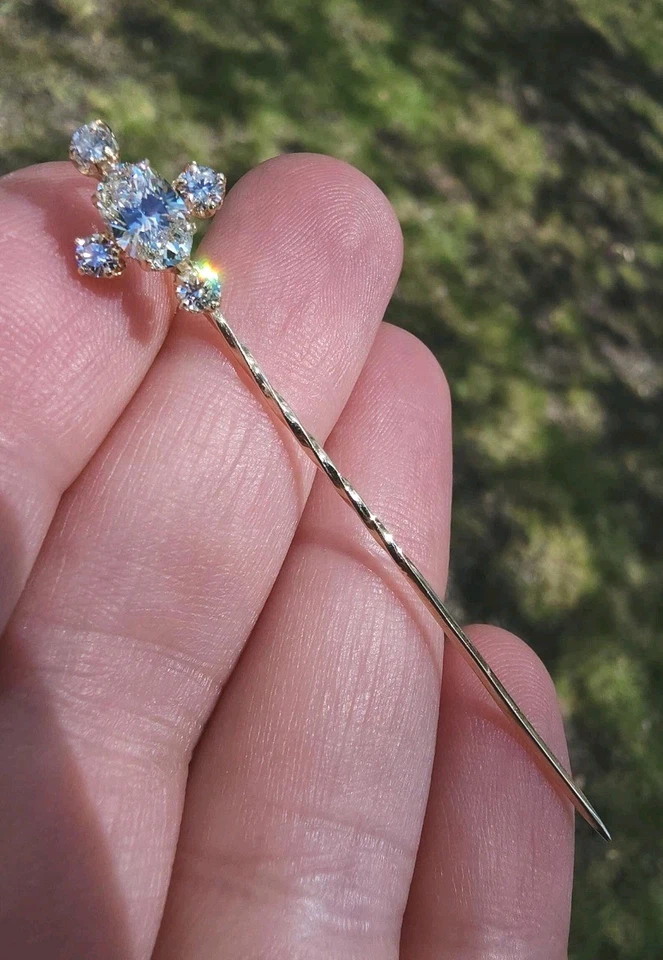 10 Ct Certified Treated Off White Diamond Solitaire Lapel Stick Pin,  925 Silver - Image 1 of 4