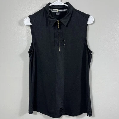 Top de golf JAMIE SADOCK 1/4 cremallera tachonada sin mangas negro dorado detalles talla grande Foto 1 de 4