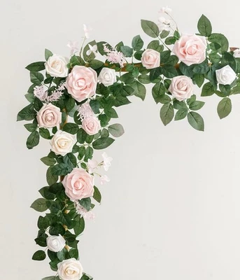 Silk Rose Garland 5.5 Feet With Greenery-Lot Of 2 Pink & Cream New In Bag - Image 1 of 4