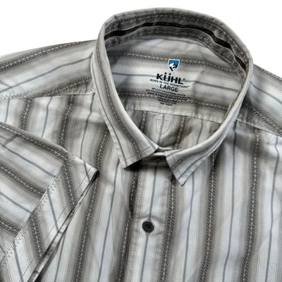 Kuhl Cotton Polyester Blend Mens Striped Short Sleeve Button Up Camp Shirt Large - Image 1 of 4