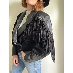 90s Western Fringe Jacket – Vintage Suede Leather Country Cowgirl Festival Coat - Picture 1 of 11