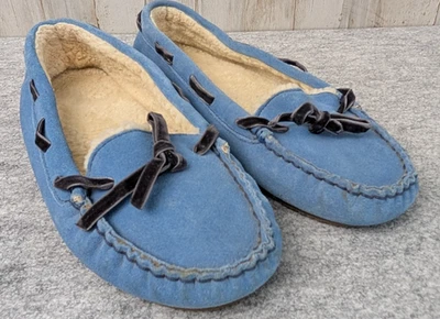 Zapatillas de mocasín LL Bean Wicked Good para mujer talla 9M forradas de vellón azul sin cordones Foto 1 de 4