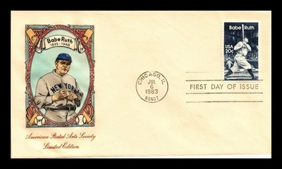 SELLOS DR JIM PORTADA DE EE. UU. BABE RUTH BÉISBOL FDC HOUSE OF FARNAM CACHÉT Foto 1 de 2