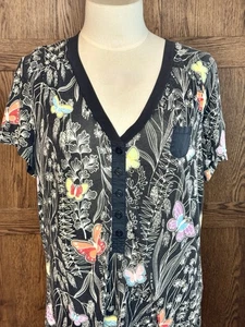 Nick & Nora Black Sleep Lounge Dress Women’s Small Flowers Butterflies Sleepwear - Picture 1 of 7