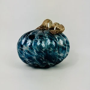 Mikasa Soffiato Art Vetro Demin Zucca Autunno Blu Bianco Vortice Vapore Oro Glitter - Foto 1 di 16