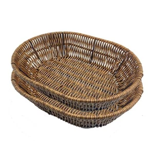 Wicker Bread Basket Woven Tabletop Food Fruit Vegetable Serving Elliptical - Picture 1 of 5