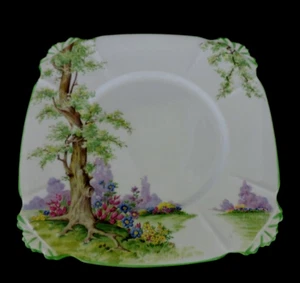 Art Deco Vintage Tea Set China Cake Bread Plate Royal Albert Greenwood Tree. - Picture 1 of 3