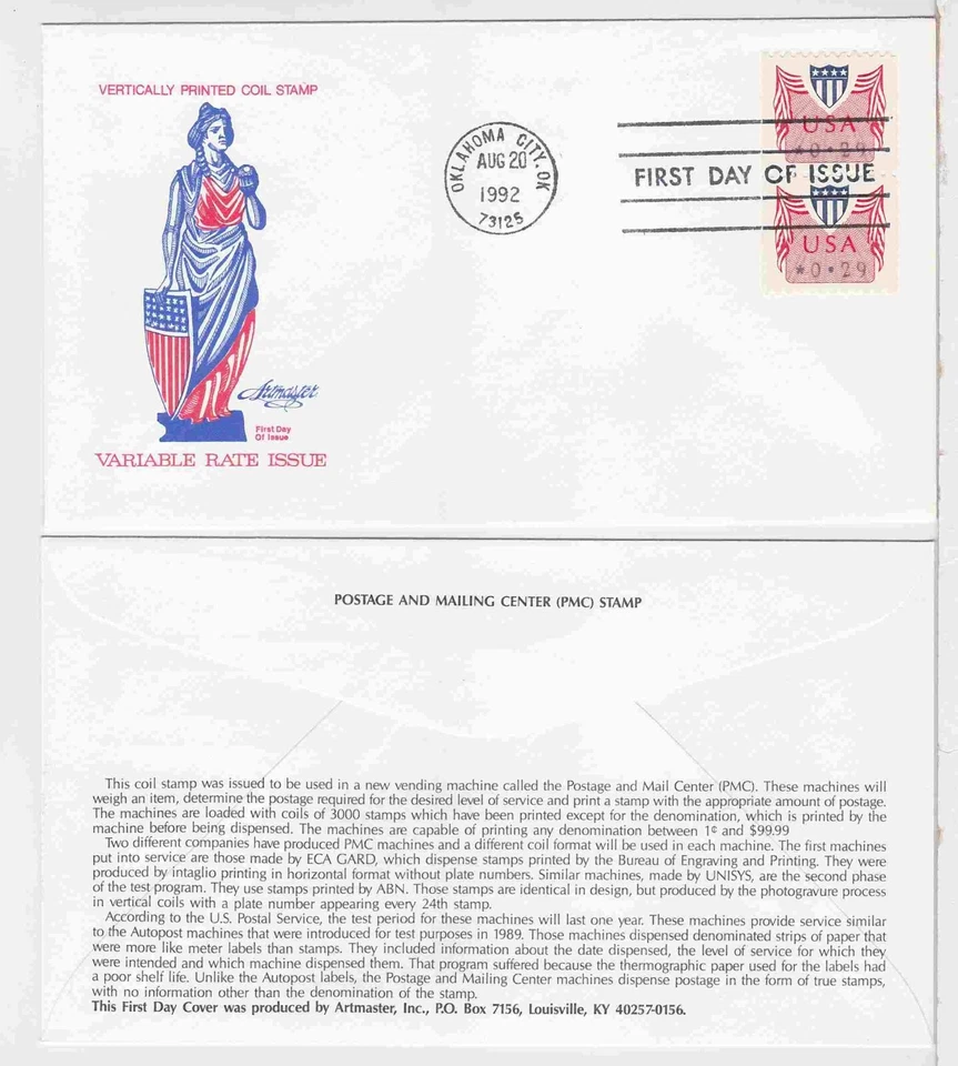 TurtlesTradingPost-  Vended Postage #CVP32 Pair 1992 FDC- Artmaster Cachet - Image 1 of 1