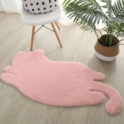 Fluffy Faux Fur Cute Cat Shape Rug Non-slip Balcony Parlor Rug Soft Hairy Carpet - Image 1 of 4