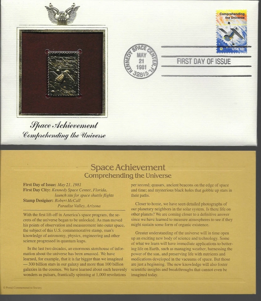 Space Achievement--Comprehending the Universe--1st day issue-Golden Replica - Image 1 of 1