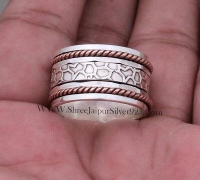 Two Tone Spinner Ring-Solid 925 Sterling Silver Spinner Band Rings-Handmade Ring - Image 1 of 4