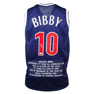 Mike Bibby Signed Arizona College Blue Stat Basketball Jersey (JSA) - Picture 1 of 3