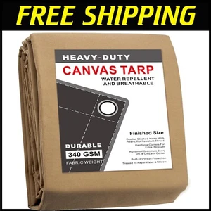 Heavy-Duty 6x8 Feet Tan Canvas Tarp with Rustproof Grommets for All-Weather Use - Picture 1 of 7
