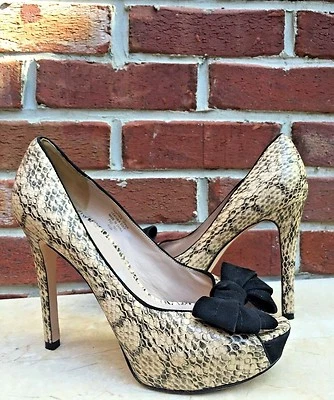Joan & David CUTIE Open Toe Bow Detail Pump Python Black Leather 8.5 RARE - Изображение 1 из 4
