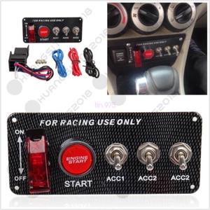 Carbon Fiber Race Car Ignition Accessory Engine Start Push Button Switch Panel - Foto 1 di 11