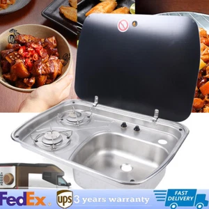 Boat Caravan RV Camper 2-Burner Gas Stove Stainless Steel Sink Combo w/Glass Lid - Foto 1 di 11