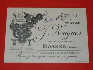 CARTE VISITE PRO 1910 MACHINES AGRICOLES VITICOLES MUGUES ROANNE CHARRUE - Imagen 1 de 2