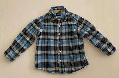 Osh Kosh B'gosh Boys Plaid Shirt 3T Chambray Blue Long Sleeve Preppy Classic - Image 1 of 4