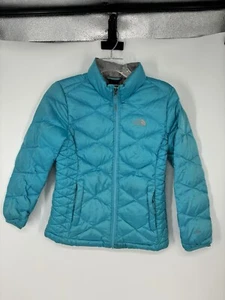 The North Face 550 Quilted Down Puffer Jacket Turquoise Aqua Youth Girls Large - Picture 1 of 11