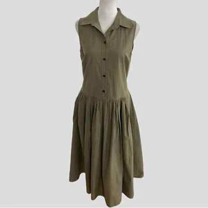 Peter Cohen Green Minimalist Cotton Button Down Shirt Dress with Pockets - Picture 1 of 10