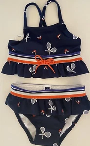NWT Girls 12-18 Janie & Jack “TENNIS RACQUET” Navy 2-PC TANKINI + SKIRTED BOTTOM - Picture 1 of 4