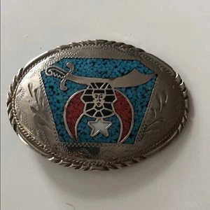Metal Belt buckle Egyptian with Sword Silver with Teal and Red - Picture 1 of 8