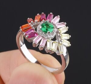 MIXED COLORS SIMULATED RUBY .925 SOLID STERLING SILVER RING SIZE 5.5 #53955