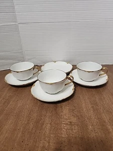 Antike Hutschenreuther Bavaria RACINE Tassen Untertassen 3er Set Weißgold + 2 Sauc - Bild 1 von 16