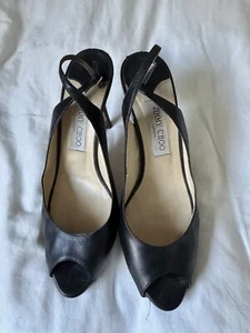 Jimmy Choo Black Leather Peep Toe Slingback Heels - Size 39.5 - Picture 1 of 7