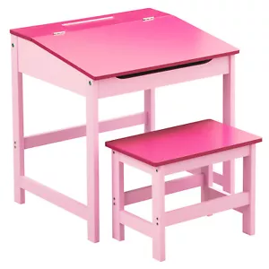 Pink Kids Children Study Activity Desk Table And Stool Chair Seat Furniture Set - Picture 1 of 5