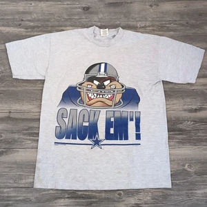 VINTAGE Looney Tunes TAZ 1996 Dallas Cowboys T Shirt Sack Em' CSA NFL Men's L - Picture 1 of 18