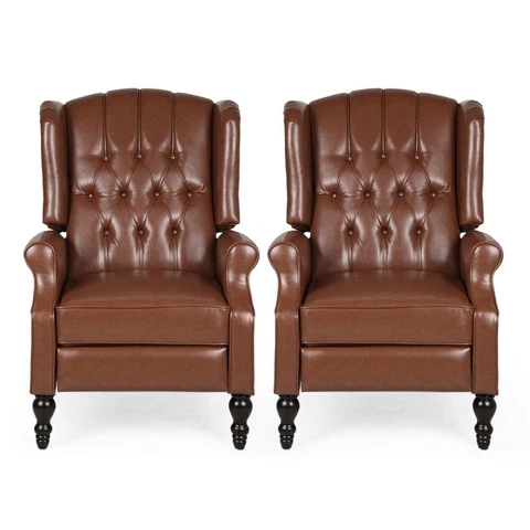 Christopher Knight Home Walter Leather Recliner x 2, Cognac Brown  MSRP $901.87 Cover