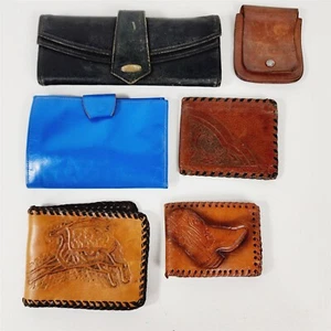 6 Carteras de Cuero Vintage Tooled Marrón Azul Negro - 3"-8" de ancho - Imagen 1 de 9