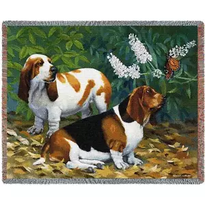 Tapiz afgano - Par Basset Hound y mariposa 7072 EN STOCK - Imagen 1 de 2