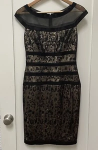 Tadashi Shoji Women’s Size 2 Dress Sheath Bronze Gold Black Sequin Cocktail EUC - Picture 1 of 13