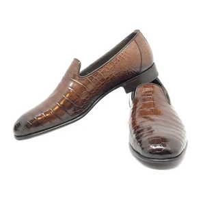 Santoni Limited Edition Brown Crocodile Leather Men’s Shoes, MSRP - Picture 1 of 7