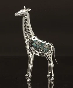 SWAROVSKI TURQUOISE CRYSTAL STUDDED GIRAFFE FIGURINE ORNAMENT SILVER PLATED - Picture 1 of 3