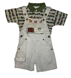 Vintage 90s African Safari Outfit Set 2T Overall & Shirt Animals Shorts - Bild 1 von 20